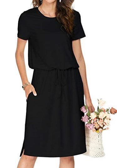 Lässiges Damen-Midi-Kleid mit Gummizug und Taschen von MODEGEIST