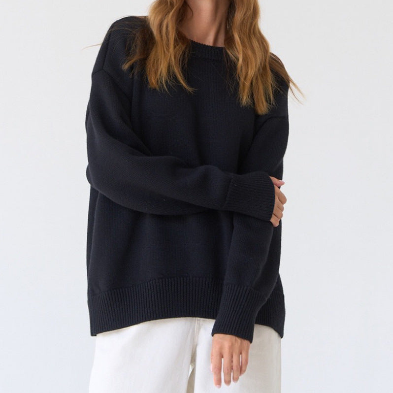 Damen Oversized Pullover mit feinem Strickmuster und breiten Bündchen ModeGeist