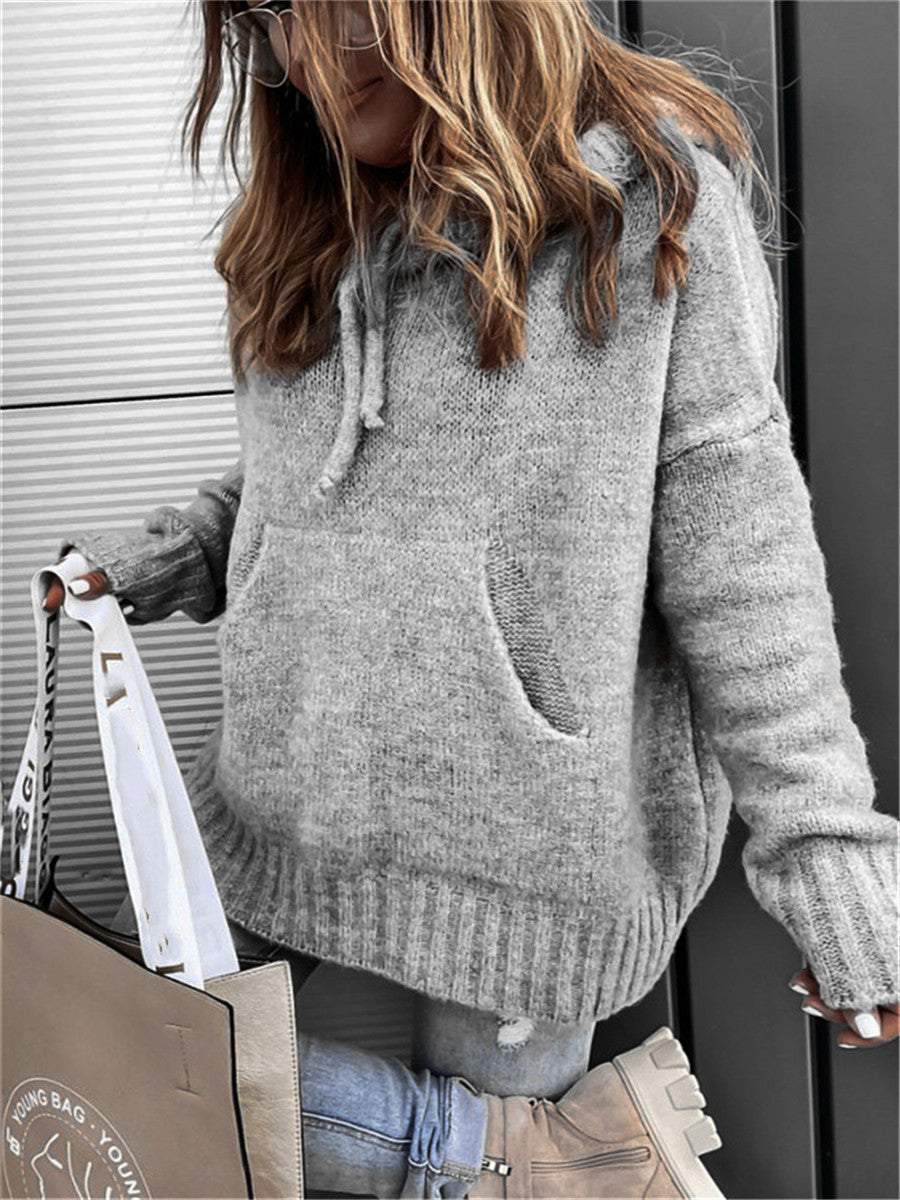 Damen lässiger Pullover mit Kapuze und strukturiertem Gewebe ModeGeist