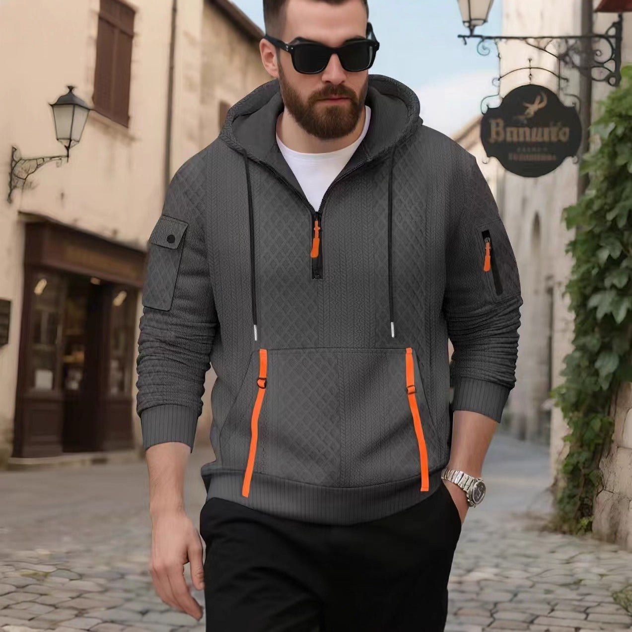 Herren modischer Hoodie mit strukturiertem Design und praktischen Taschen ModeGeist
