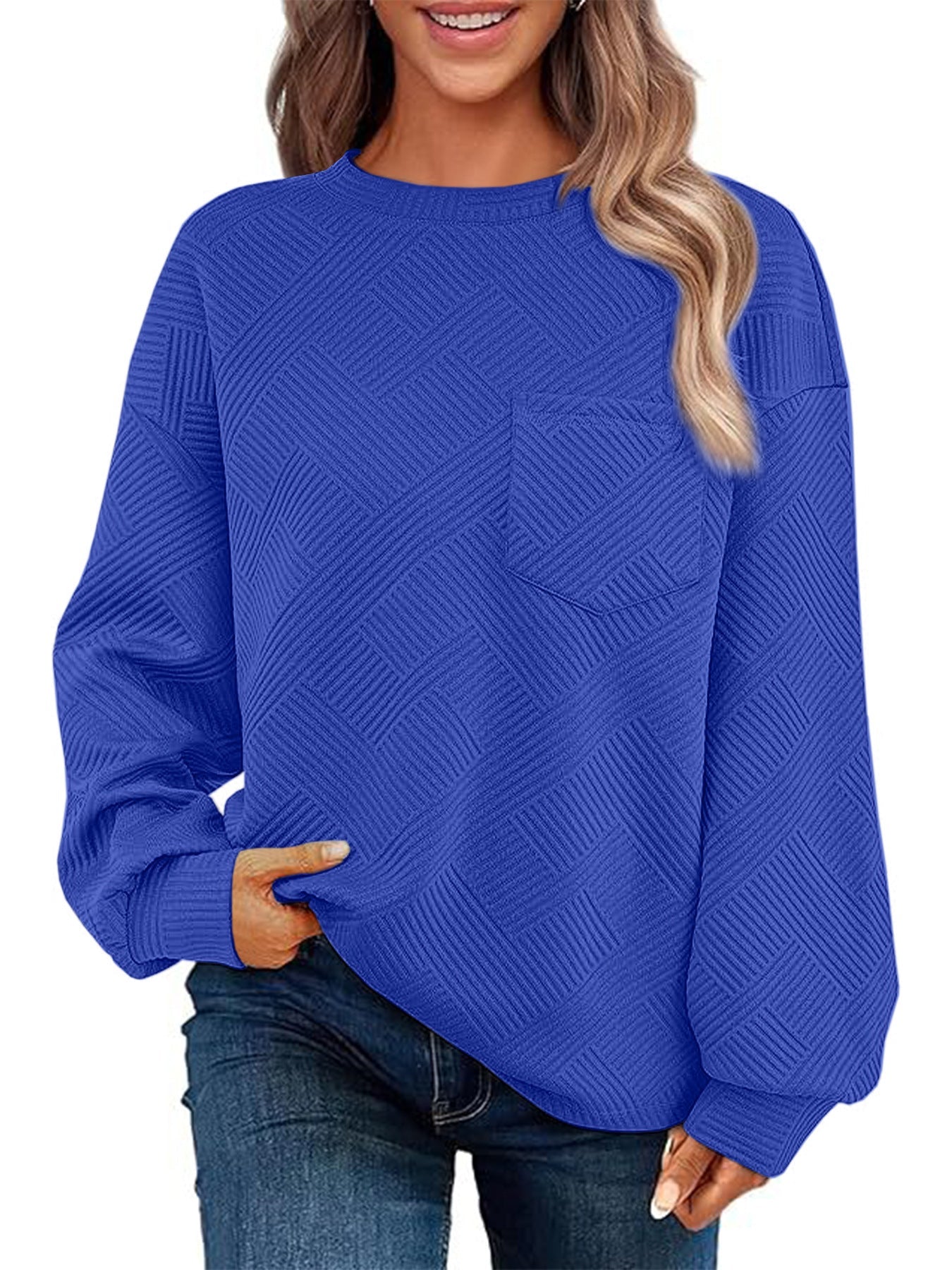 Damen Lässiger Pullover mit strukturiertem Muster und praktischen Taschen ModeGeist