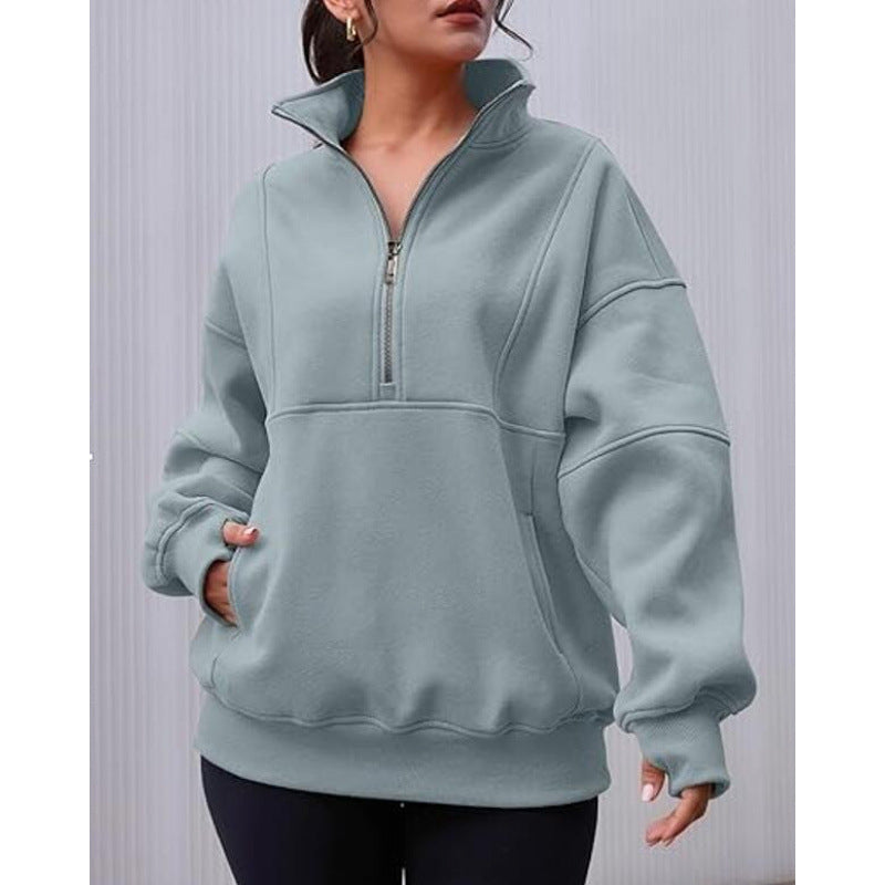 Damen Sweatshirt mit halbem Reißverschluss und oversized Schnitt ModeGeist