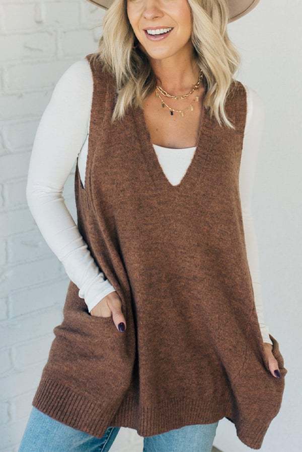 Damen Bequemer Strick-Poncho mit seitlichen Taschen ModeGeist