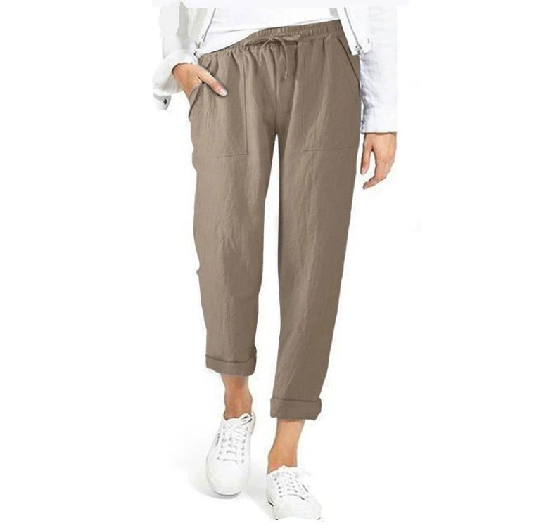 Damen entspannte Leinenhose mit elastischem Bund und praktischen Taschen ModeGeist
