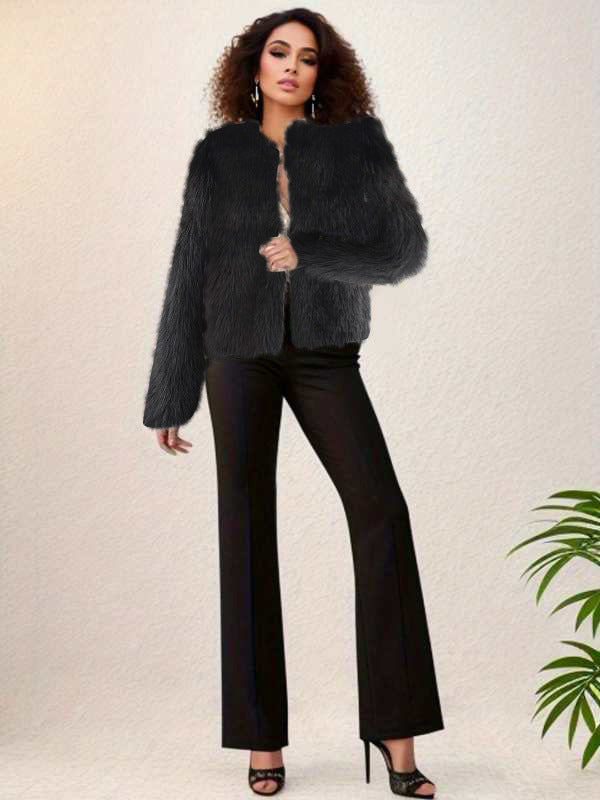 Damen Luxuriöse Kunstpelzjacke mit kurzem Schnitt und voluminösen Ärmeln ModeGeist