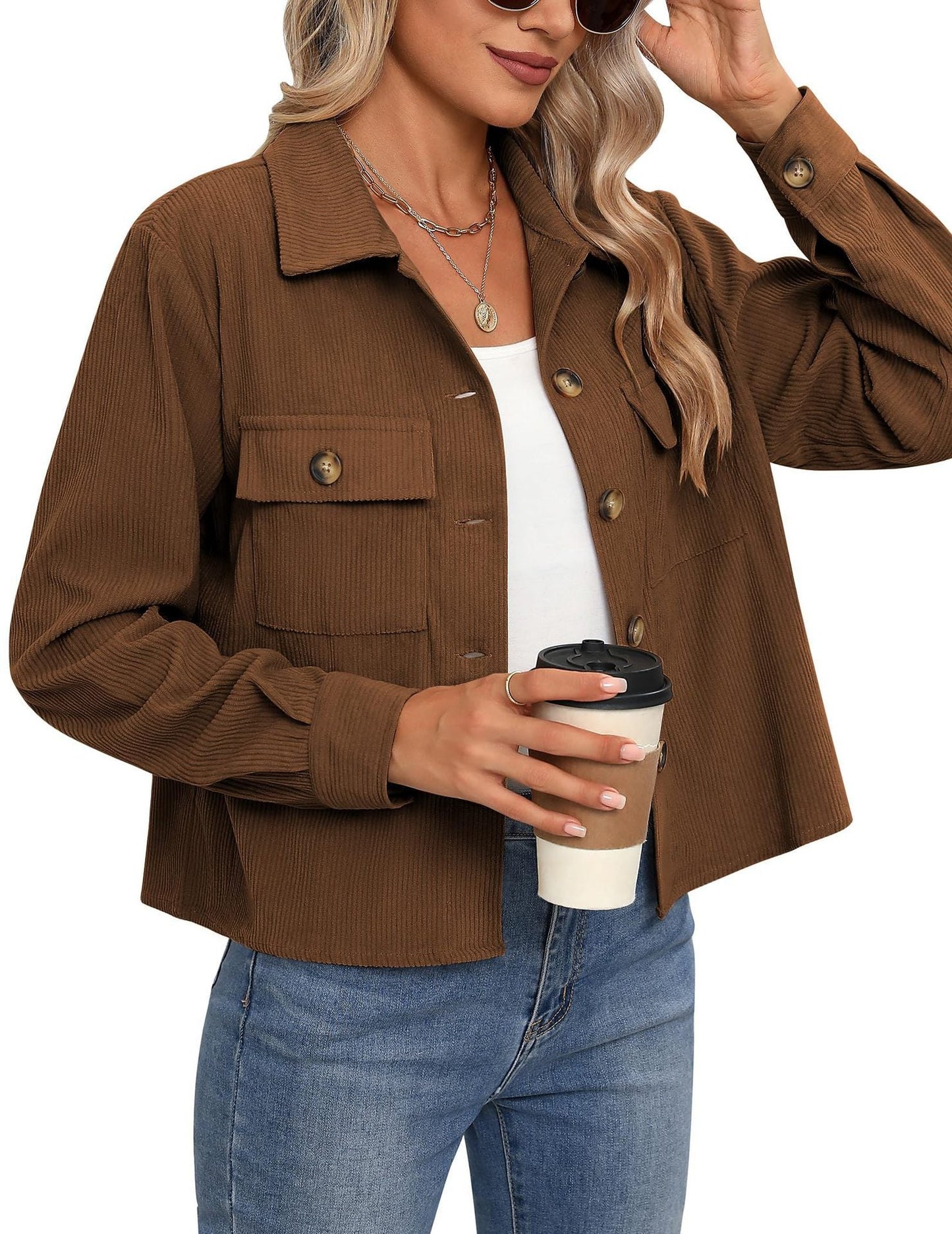 Damen Cordjacke mit zwei Brusttaschen ModeGeist