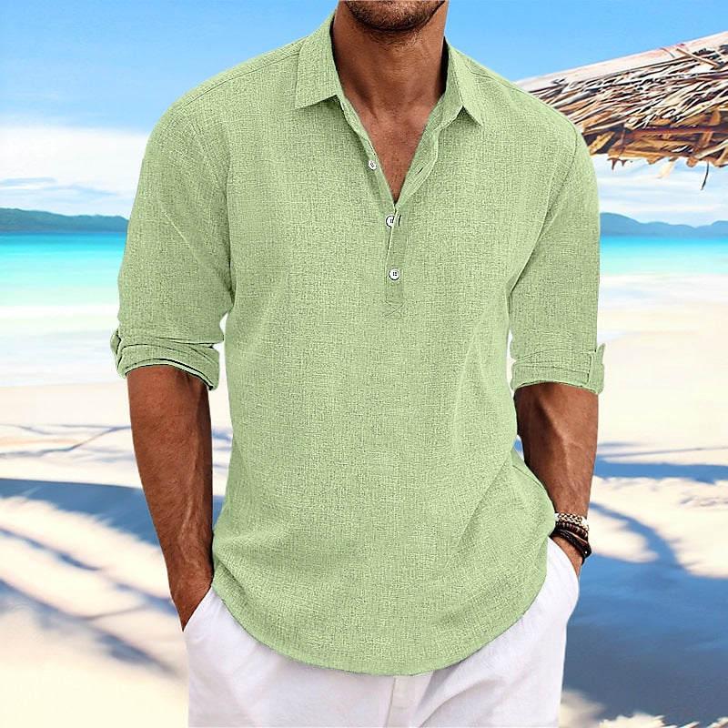 Herren lässiges Langarm-Henley-Shirt mit strukturierter Oberfläche ModeGeist
