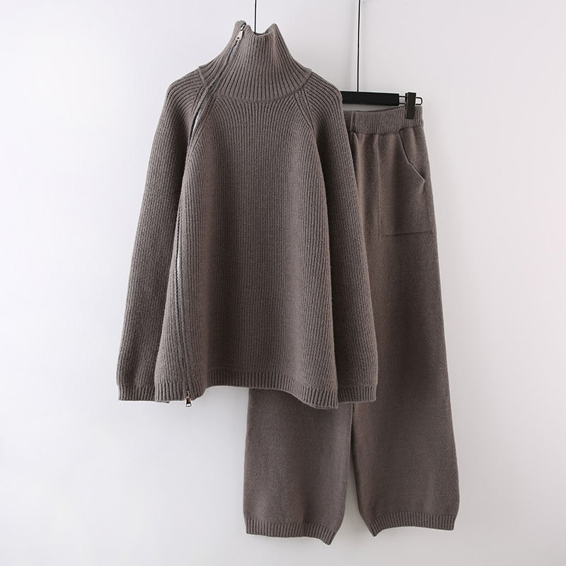 Damen Strickensemble mit Rollkragen und Reißverschluss ModeGeist