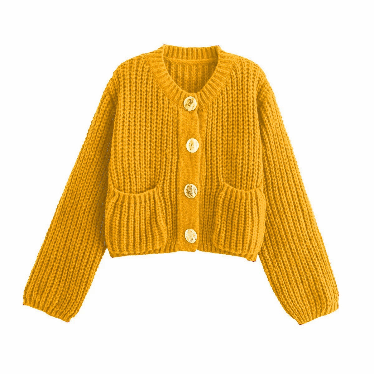Damen kuschelige Strickjacke mit dekorativen Knöpfen und praktischen Taschen ModeGeist