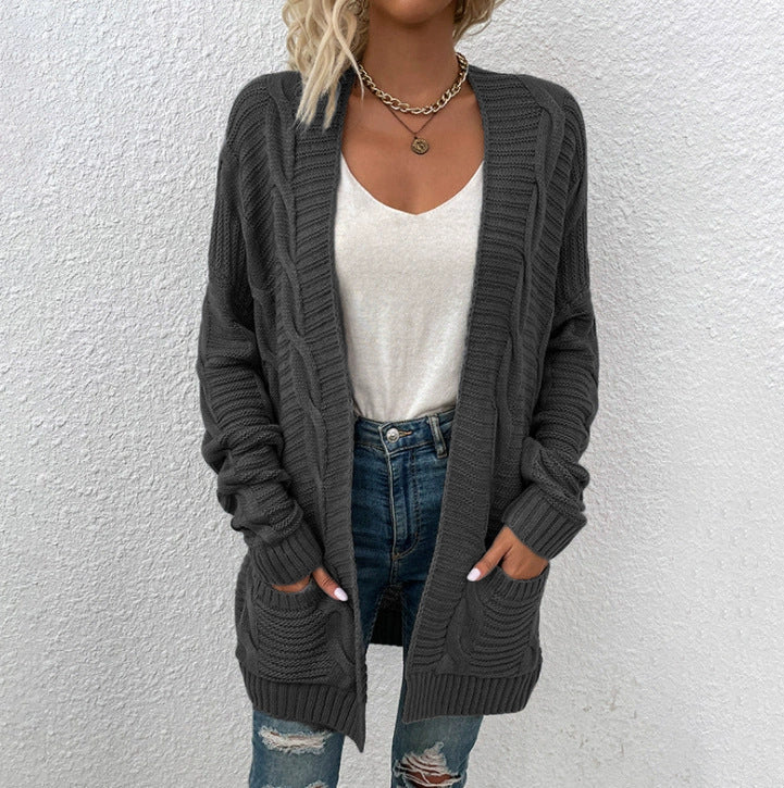 Damen Grobstrick-Cardigan mit großen Taschen und strukturiertem Design ModeGeist