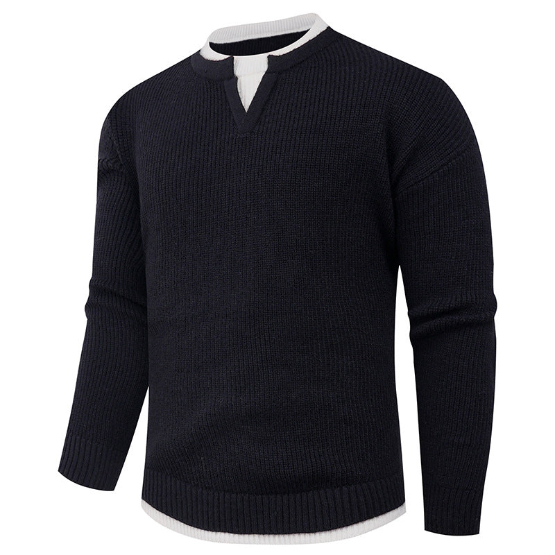 Herren Strickpullover mit V-Ausschnitt und feiner Struktur ModeGeist