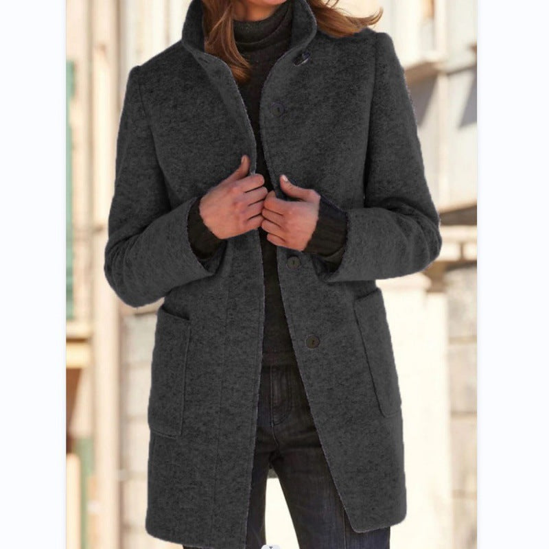 Damen elegante Wolljacke mit praktischen Taschen und Knopfverschluss ModeGeist