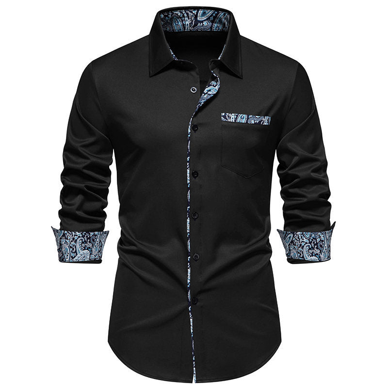 Herren Langarmhemd mit modischem Paisley-Muster an Kragen und Manschetten ModeGeist