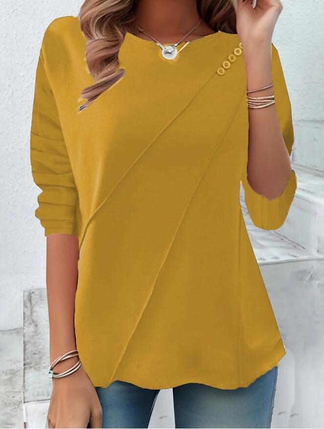 Damen modisches Oberteil mit asymmetrischem Saum und Knopfdetails ModeGeist