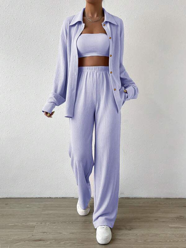 Damen Zweiteiliges Lounge-Set mit Oberteil und weiter Hose ModeGeist