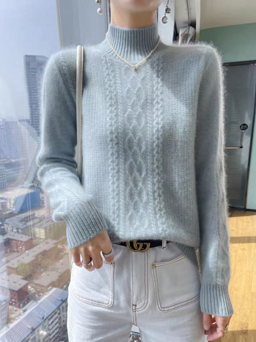 Damen Strickpullover mit elegantem Zopfmuster und hoch geschlossenem Kragen ModeGeist