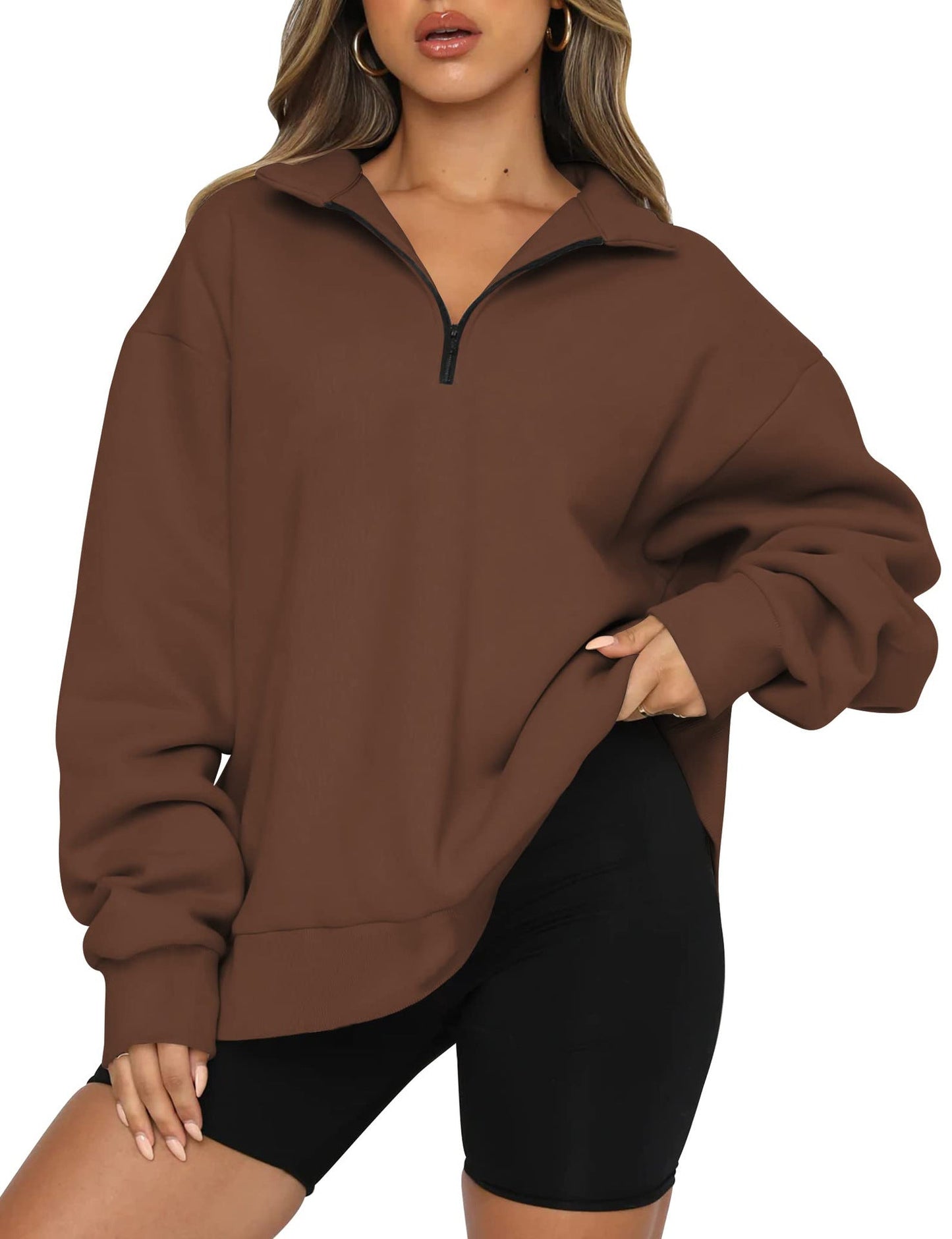 Damen Oversized Sweatshirt mit kurzem Reißverschluss und lässigem Schnitt ModeGeist