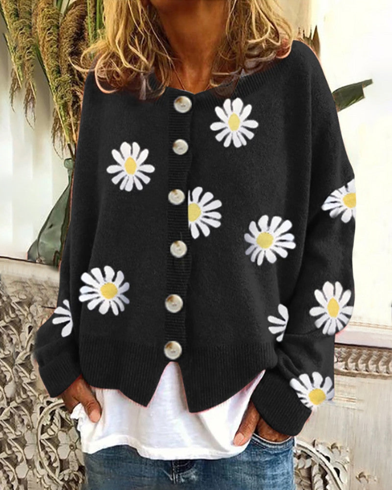 Damen Farbiger Baumwollpullover mit Blumenmuster ModeGeist