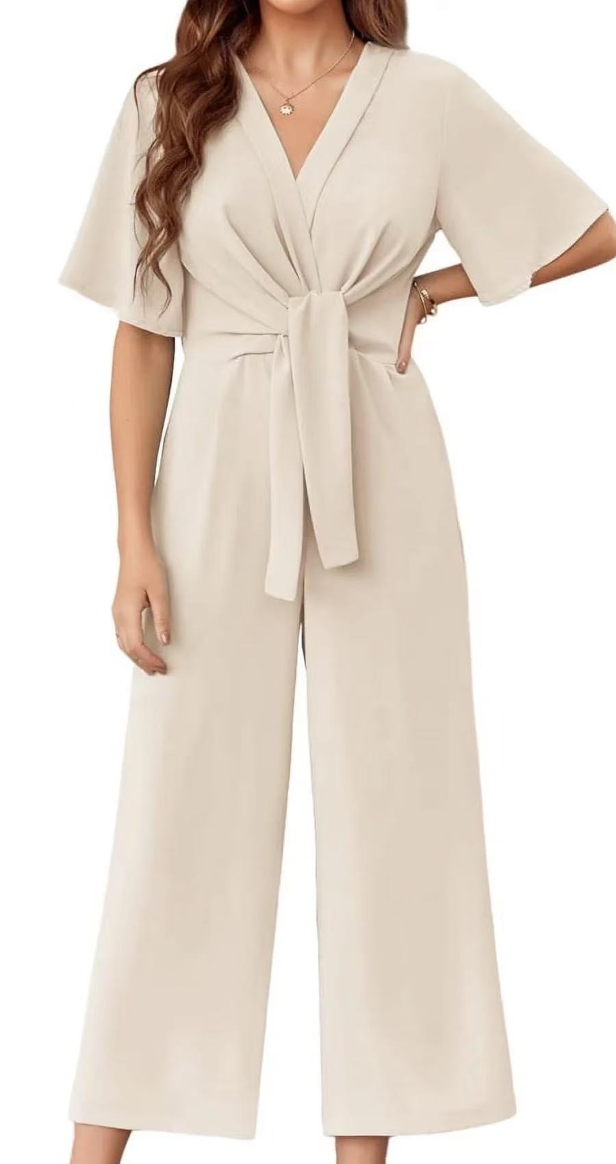 Damen eleganter Wickel-Jumpsuit mit weiten Beinen und Taillengürtel ModeGeist
