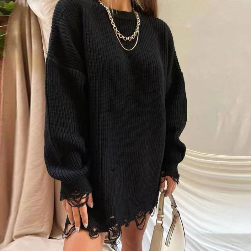 Damen Grobstrickkleid mit lässigem Schnitt und modischen Details ModeGeist