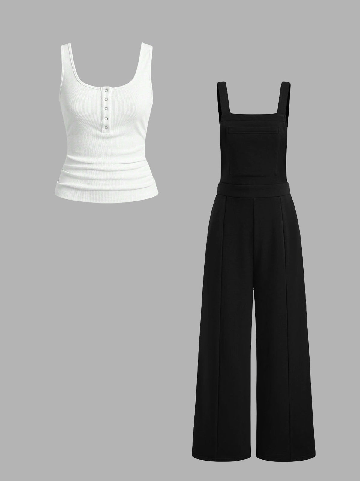 Damen lässiger Tank-Top und weit geschnittenen Latzhose Set ModeGeist