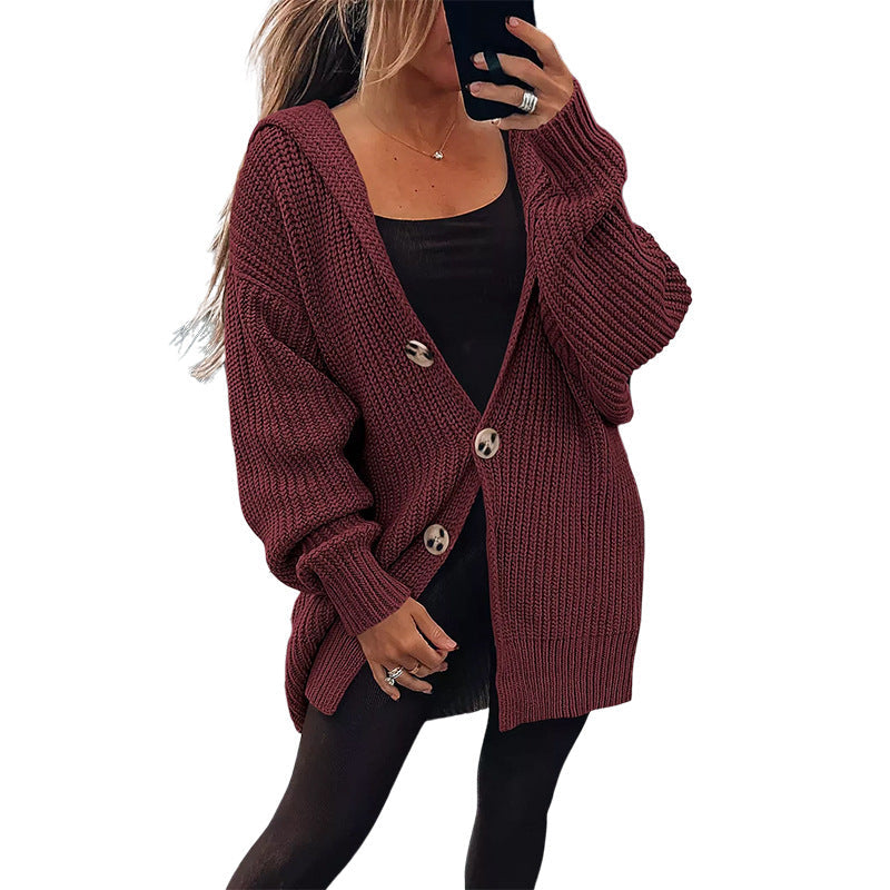 Damen Grobstrickjacke mit übergroßem Schnitt und eleganten Holzknöpfen ModeGeist