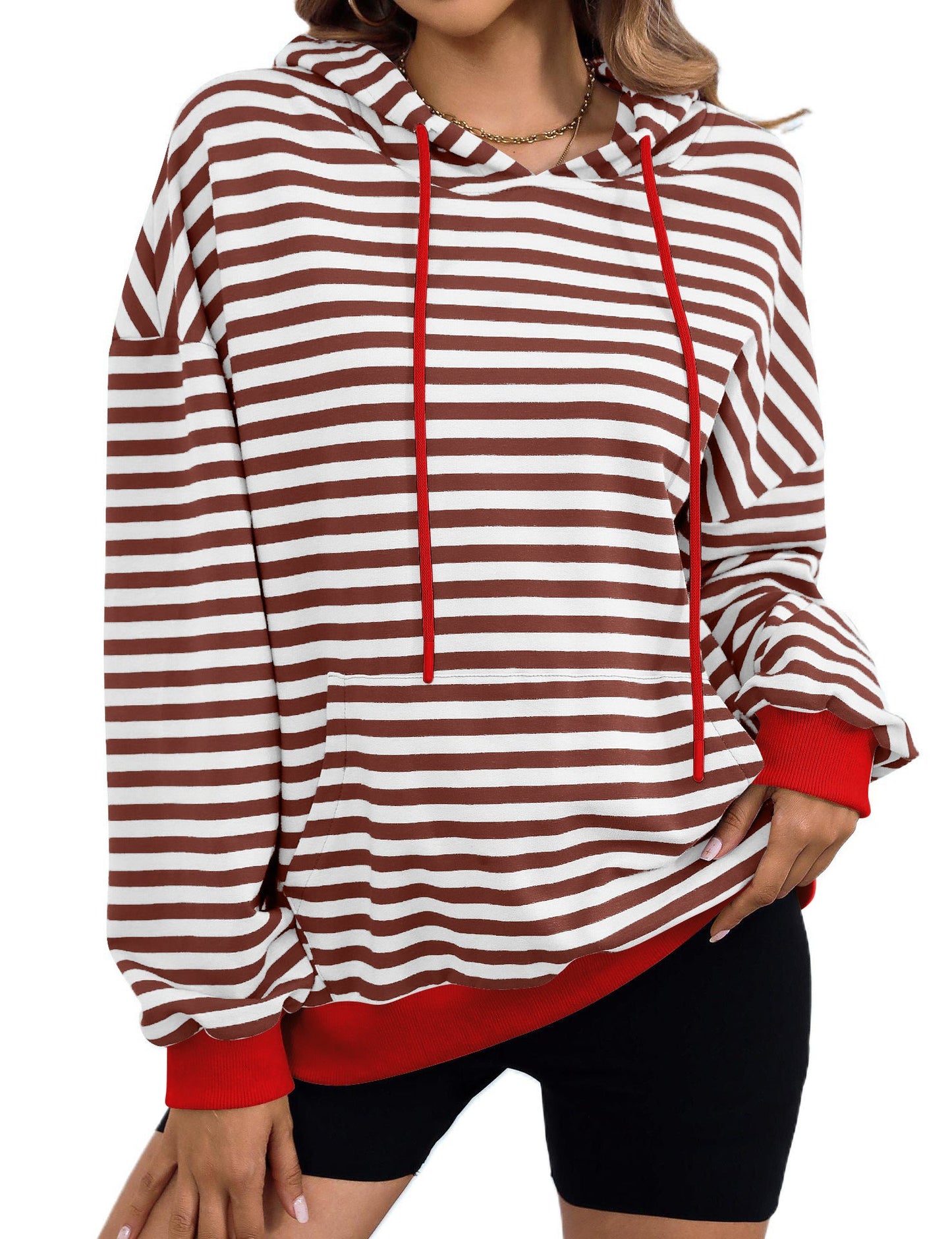 Damen gestreifter Kapuzenpullover mit stylischer Kängurutasche ModeGeist