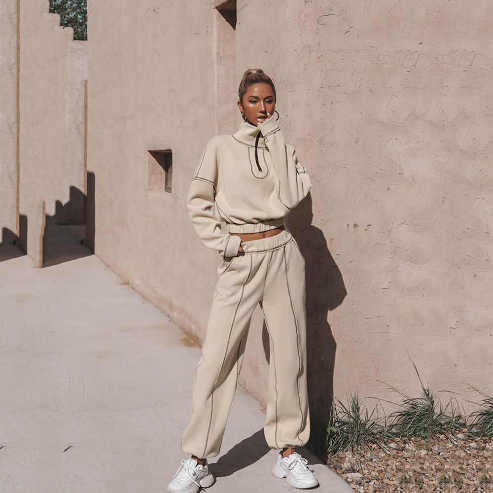 Damen cropped Sweatshirt mit Reißverschluss und Rüschendetails ModeGeist