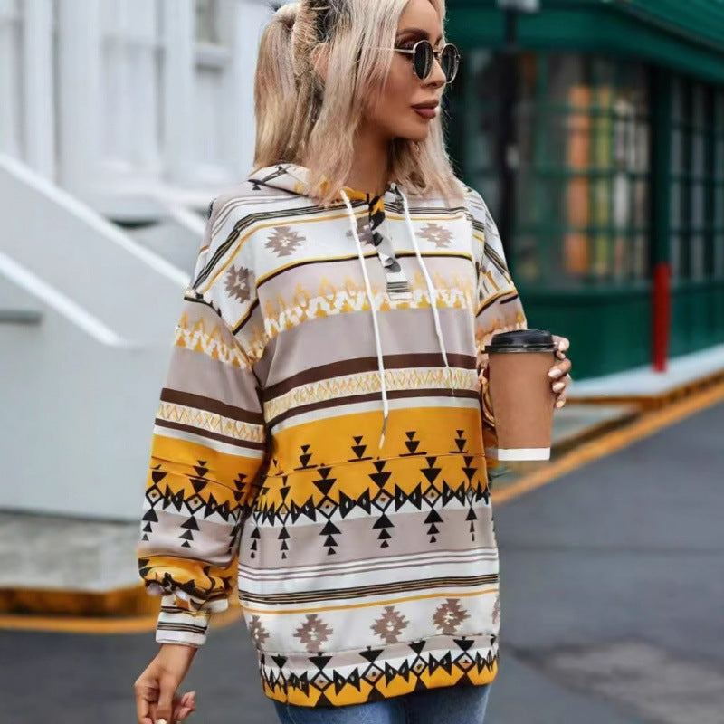 Damen Relaxed Fit Bohemian Grafik Hoodie ModeGeist
