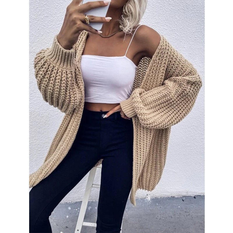 Damen Grobstrickjacke mit voluminösen Ärmeln und offener Front ModeGeist