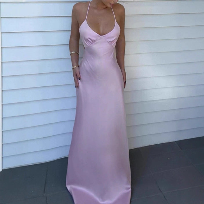Damen Elegantes Maxikleid mit tiefem V-Ausschnitt und verstellbaren Spaghettiträgern ModeGeist