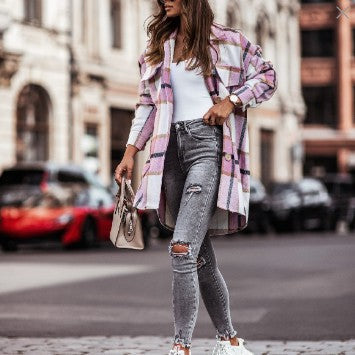 Damen Karierte Overshirt-Jacke mit praktischen Brusttaschen ModeGeist
