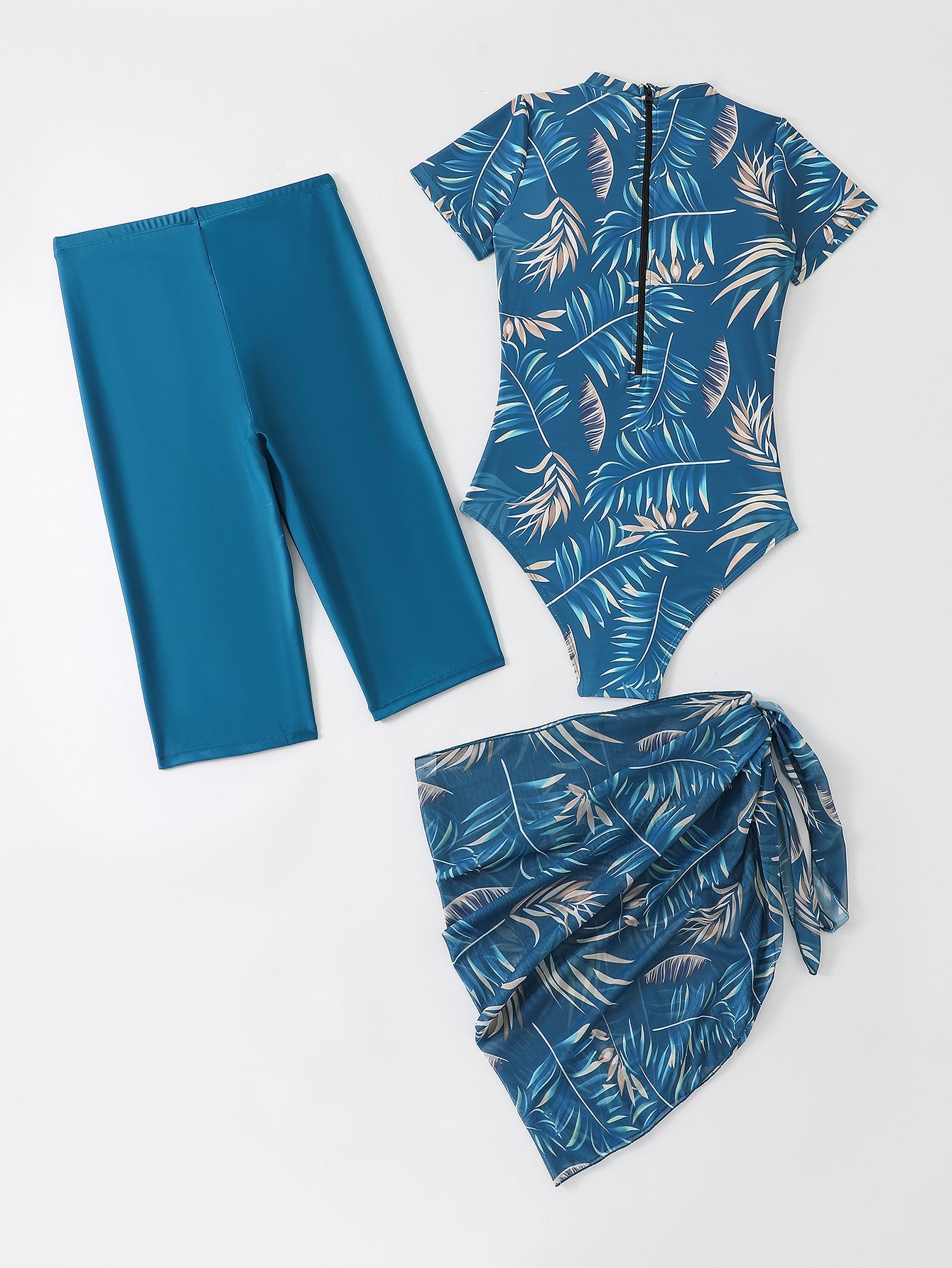 Modischer Damen-Surfanzug mit hohem Kragen und farbenfrohem Pflanzenprint