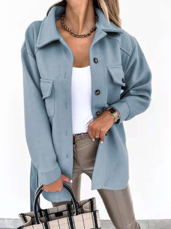Damen Modische Overshirt-Jacke mit aufgesetzten Taschen und Knopfverschluss ModeGeist