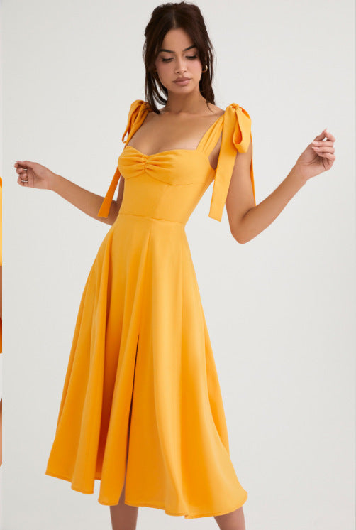 Modisches Damen Sommerkleid ohne Ärmel mit Schleifendetails