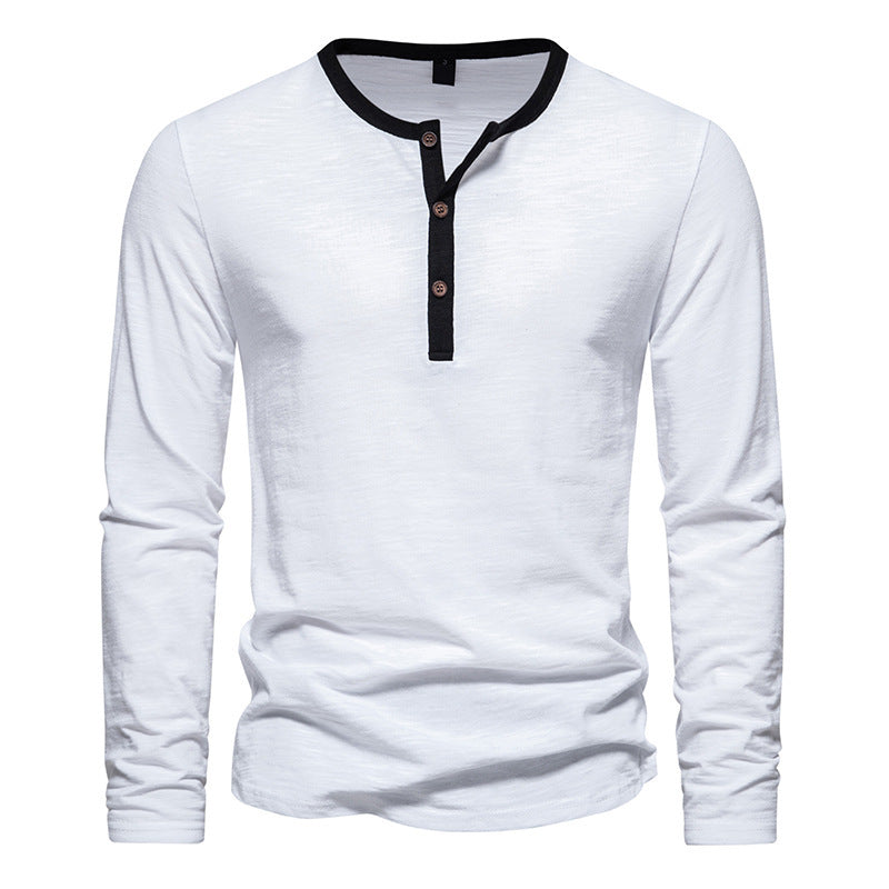 Herren langärmliges Henley-Shirt mit kontrastierendem Kragen ModeGeist