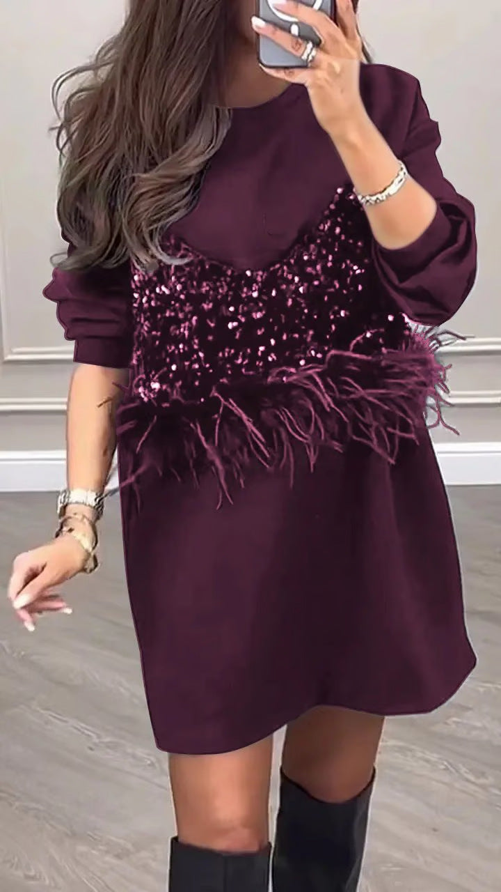 Modegeist Damen Kleid mit Pailletten und Federn