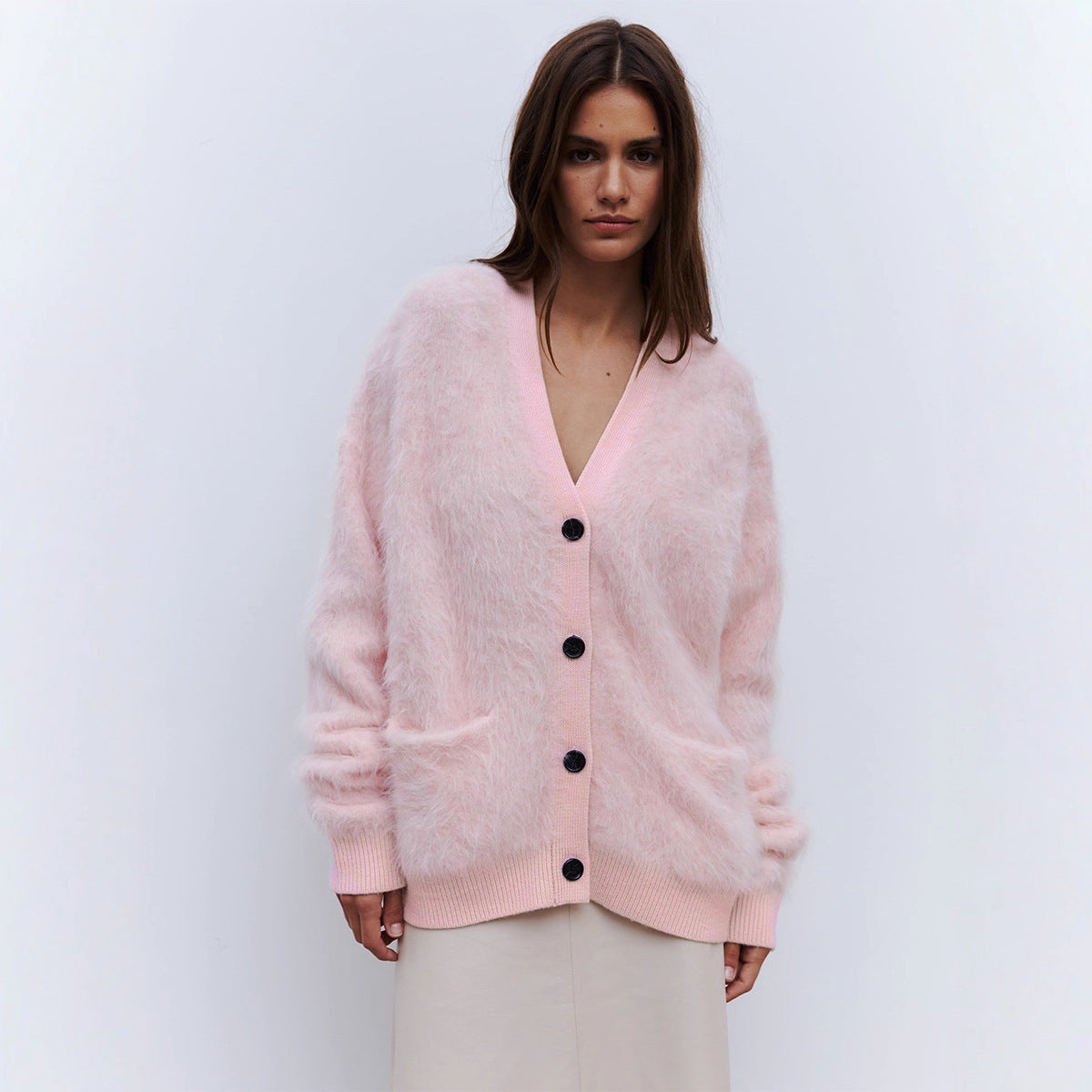 Damen Weicher Cardigan aus Mohair mit Knöpfen ModeGeist