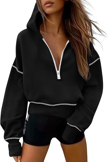 Damen Modischer Kapuzenpullover mit durchgehendem Reißverschluss ModeGeist