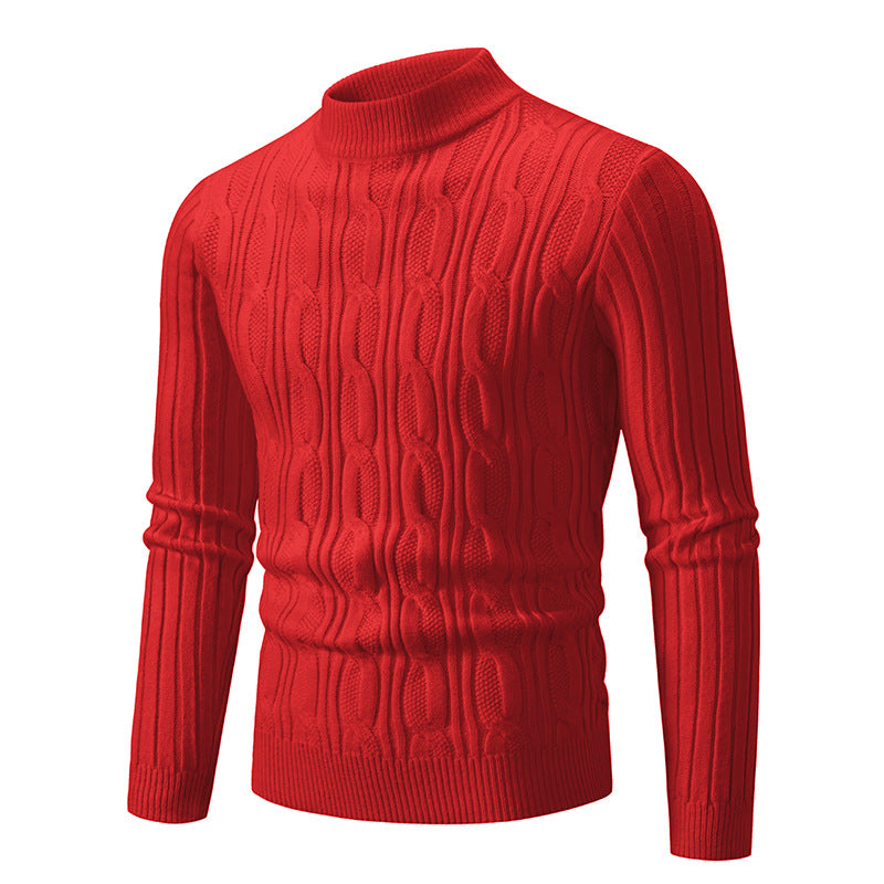 Herren Strickpullover mit magnetischem Zopfmuster und hohem Kragen ModeGeist