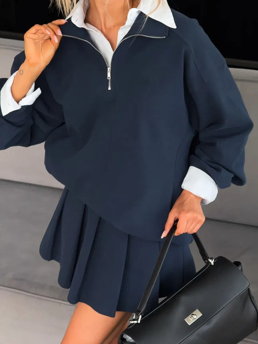 Damen sportlicher Pullover mit Kordelzug und Reißverschluss ModeGeist