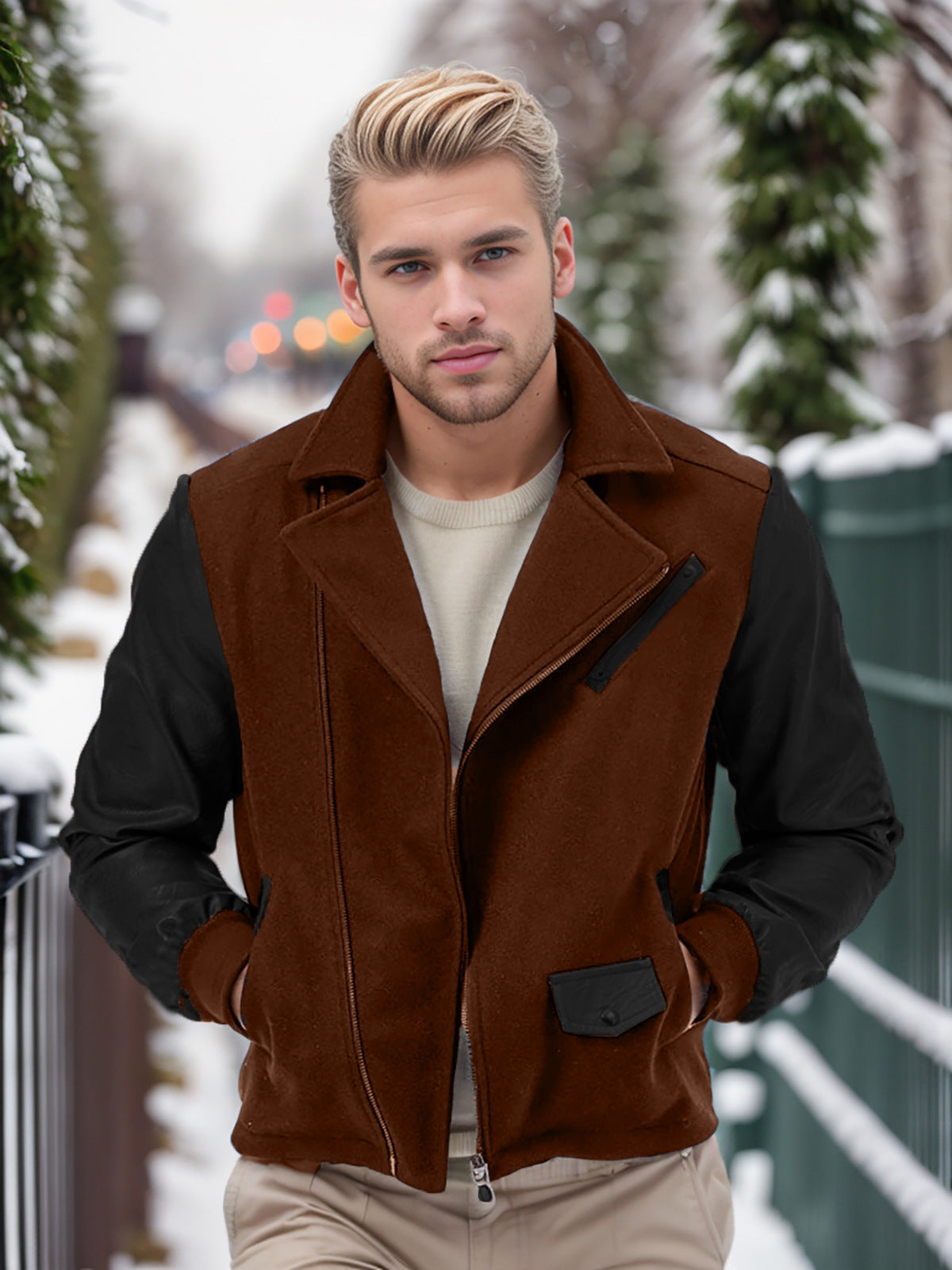 Herren modische Übergangsjacke mit kontrastierenden Ärmeln und praktischen Taschen ModeGeist