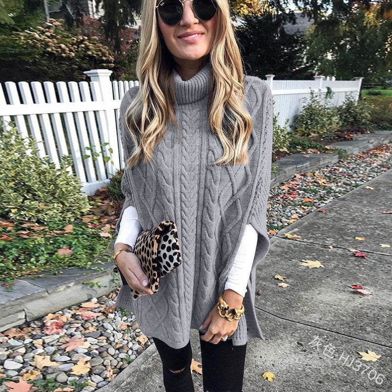 Damen Strickponcho mit hochschließendem Kragen und klassischem Kabelmuster ModeGeist