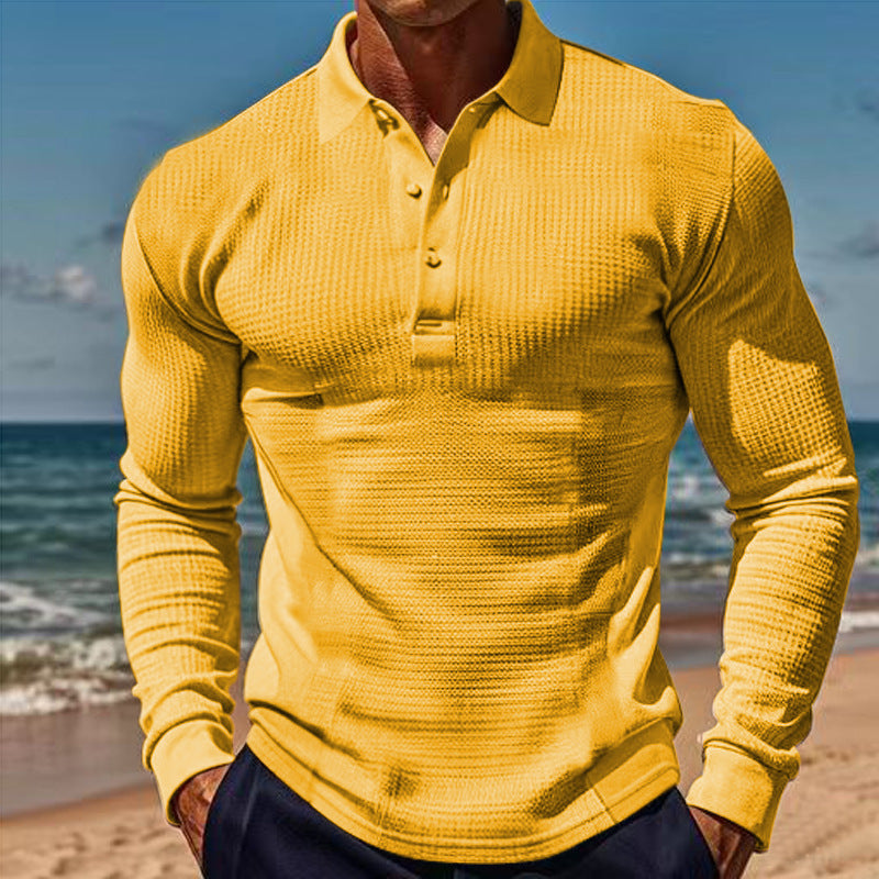 Herren eleganter Langarm-Polo mit Knopfleiste und strukturiertem Design ModeGeist