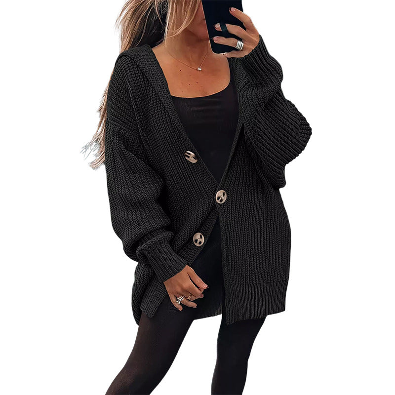 Damen Grobstrickjacke mit übergroßem Schnitt und eleganten Holzknöpfen ModeGeist