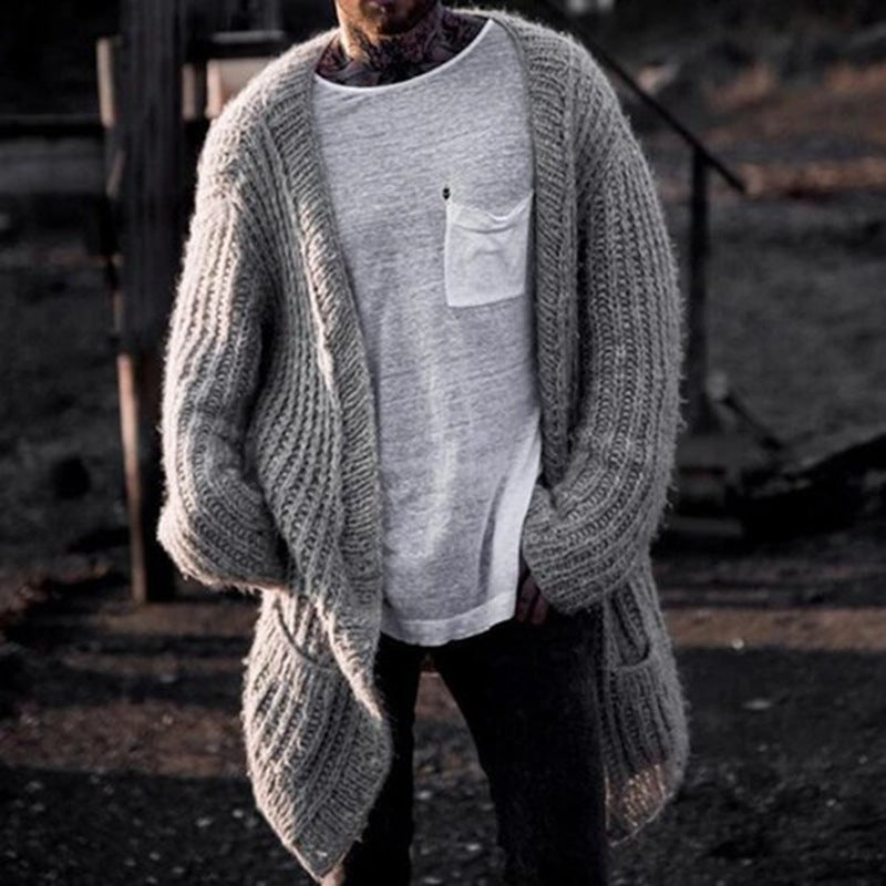 Herren Großer Strickcardigan mit tiefem Schnitt und strukturiertem Design ModeGeist