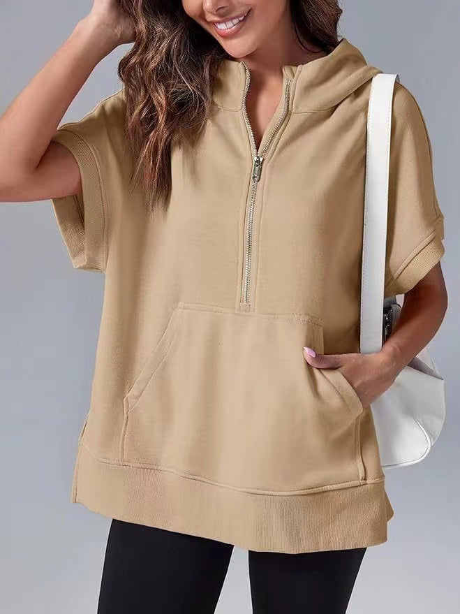 Damen Lichtgewicht Kapuzenpullover mit halbem Reißverschluss und Taschen ModeGeist