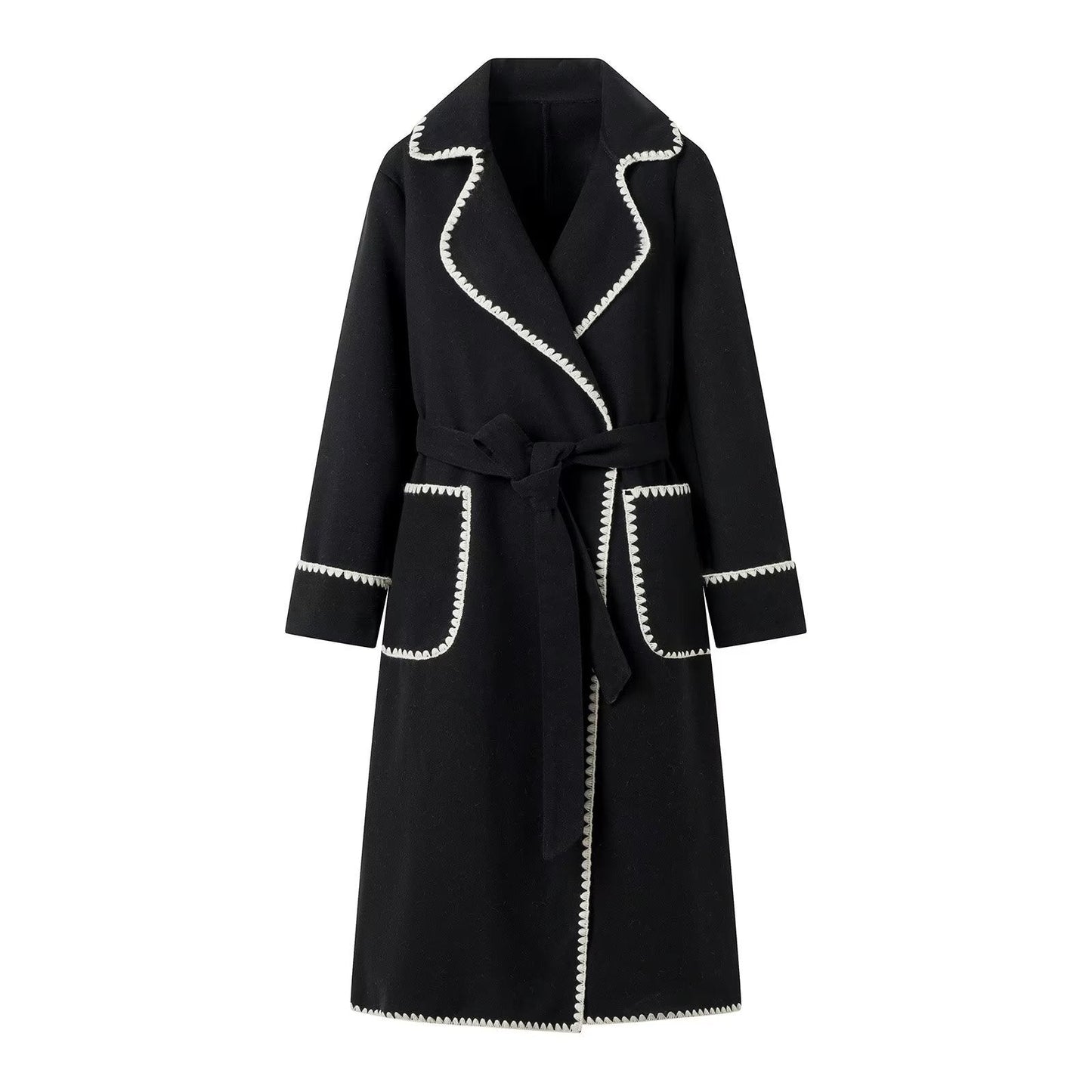 Damen elegante Übergangsjacke mit dekorativem Gürtel und hochwertigen Taschen ModeGeist