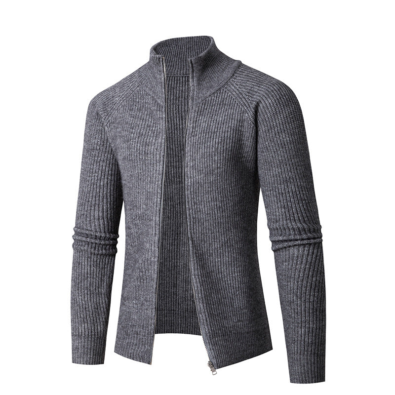 Herren Strickjacke mit hohem Kragen und feiner Rippstruktur ModeGeist