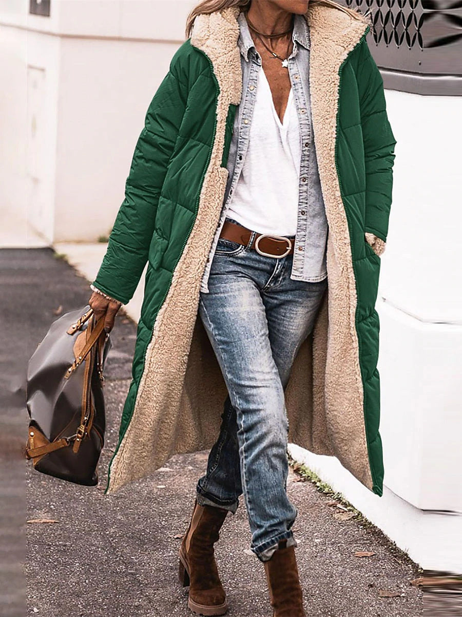 Damen Lange Steppjacke mit kuscheligem Innenfutter und Kapuze ModeGeist